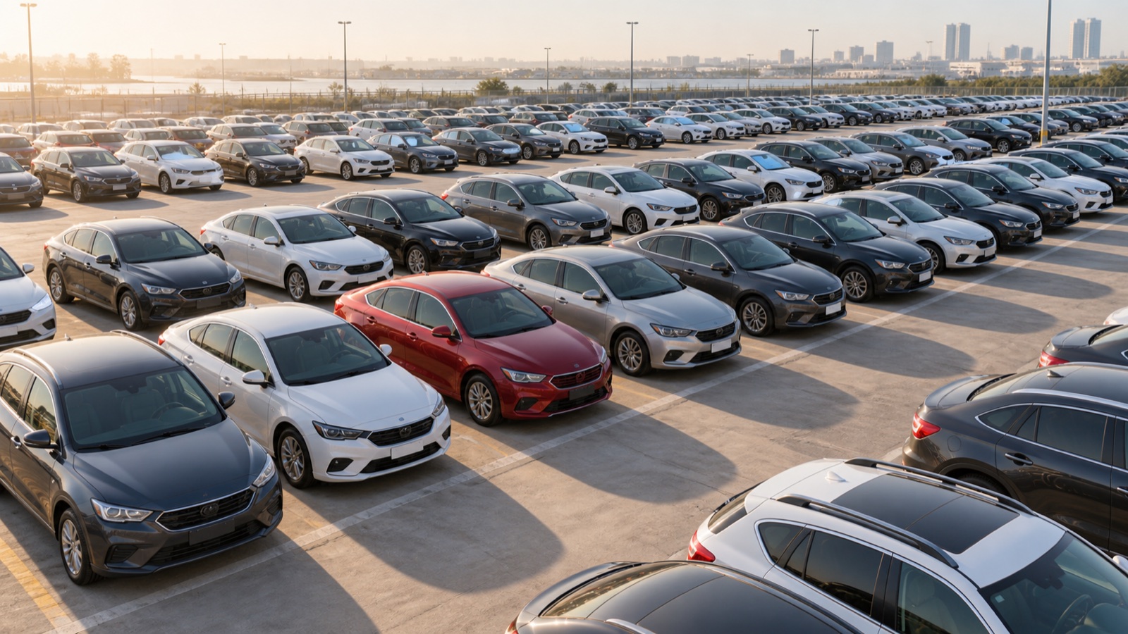 Rows of cars at an auction site - illustration of auction selection