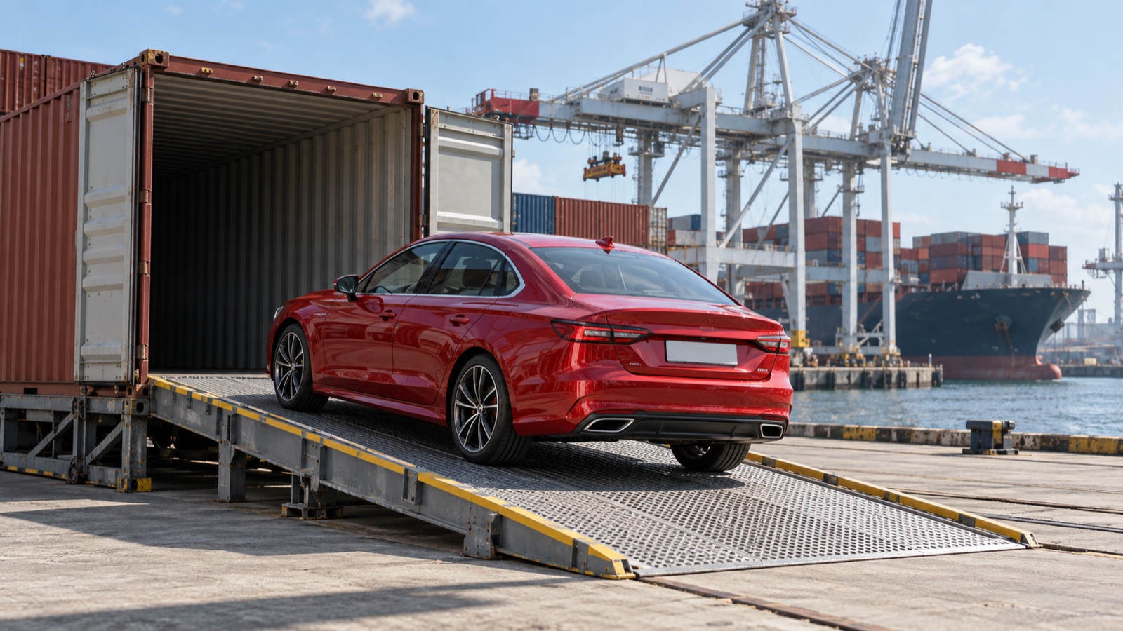 Preparing a car for transportation in a sea container